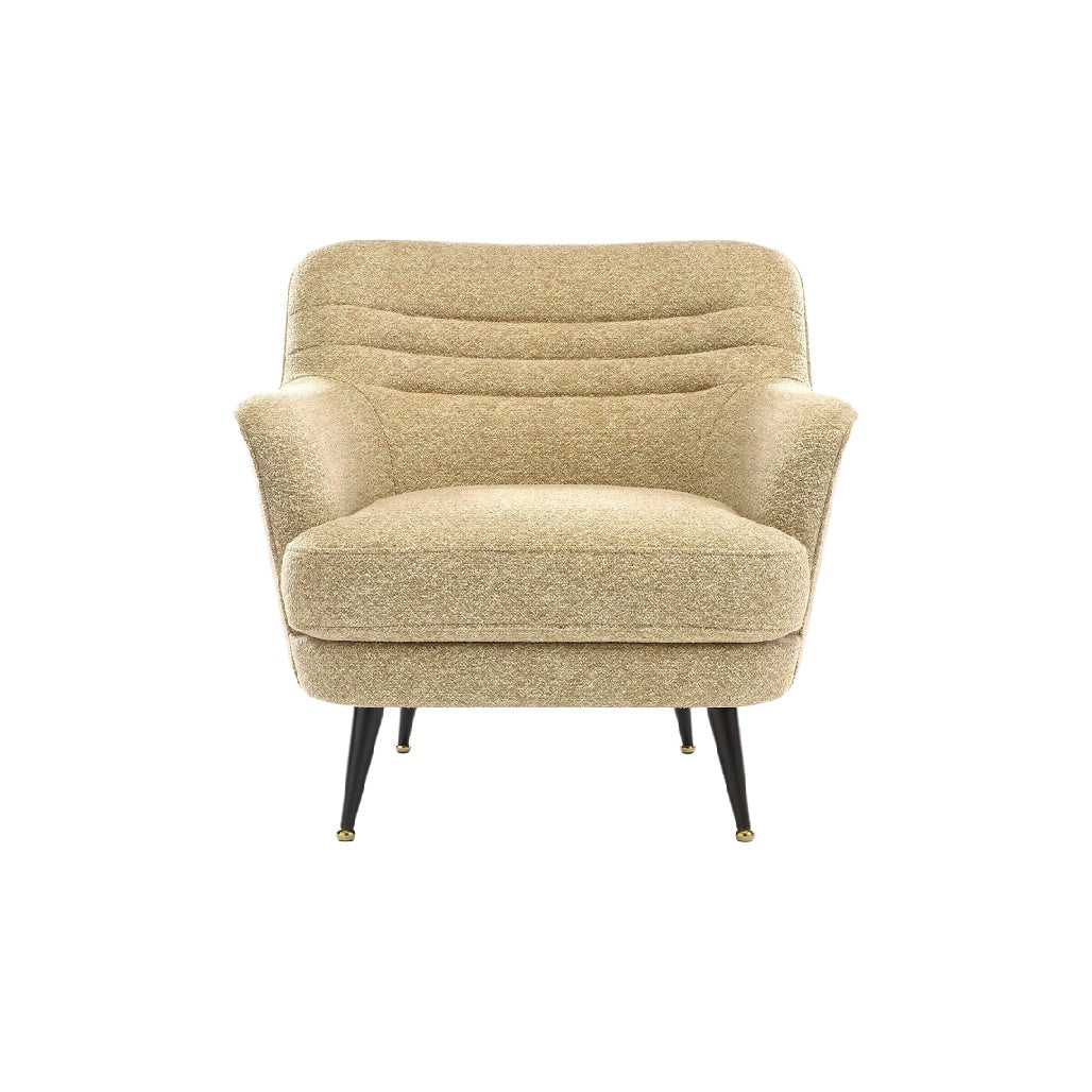 **Fotel w stylu mid-century z wygodnym siedziskiem i metalowymi nogami**